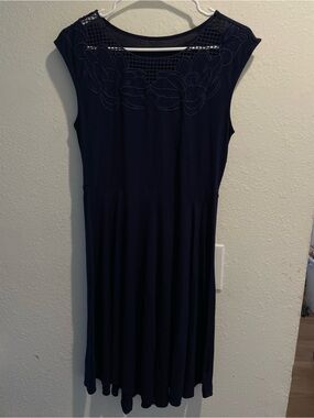 ✦ ModCloth Fervour Navy Blue Lace Yoke Midi Dress Flawless Retro Style